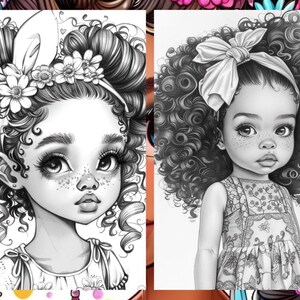 Cute Little Black Women Coloring Book Page, Manga Anime Women Coloring Pages for Adult, Hair Coloring Book, Printable PDF, Instant Download