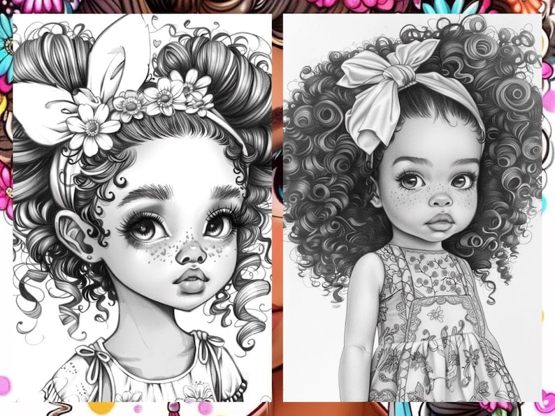 Cute Little Black Women Coloring Book Page, Manga Anime Women Coloring Pages for Adult, Hair Coloring Book, Printable PDF, Instant Download