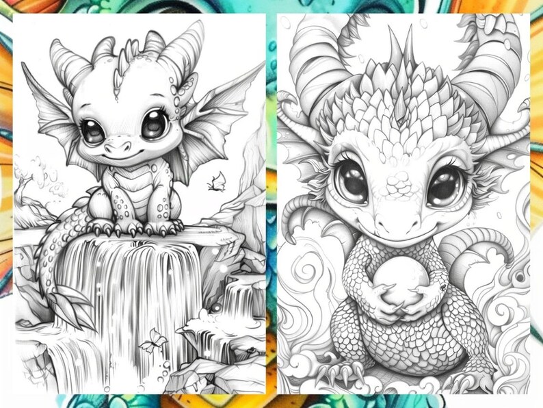 Cute Baby Dragon Coloring book, Cute Little dragon Coloring Pages, Coloring Book Download