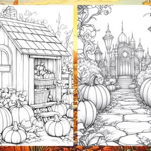 Fall Coloring Book Autumn Landscape Coloring Pages, Pumpkin Coloring Sheets for Adult Digital Download PDF, Enchanted Forest Printable Book