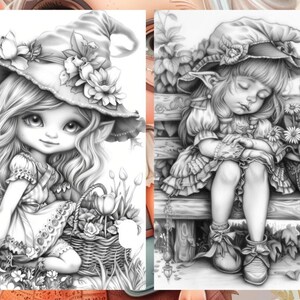 Garden Cute Gnome Coloring Pages, Gnome Coloring Book, Enchanted Garden, Grayscale Coloring Book, Little Gnome Coloring Sheet, Printable PDF