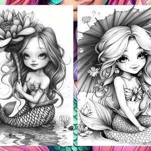 Cute little mermaid, Fantasy Coloring, Adult Coloring Pages
