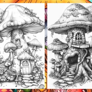 Enchanted Forest Mushroom House Coloring Book, Gnome Coloring Book, Fairytale Garden Coloring Pages, Fairy Coloring Pages for Adults PDF