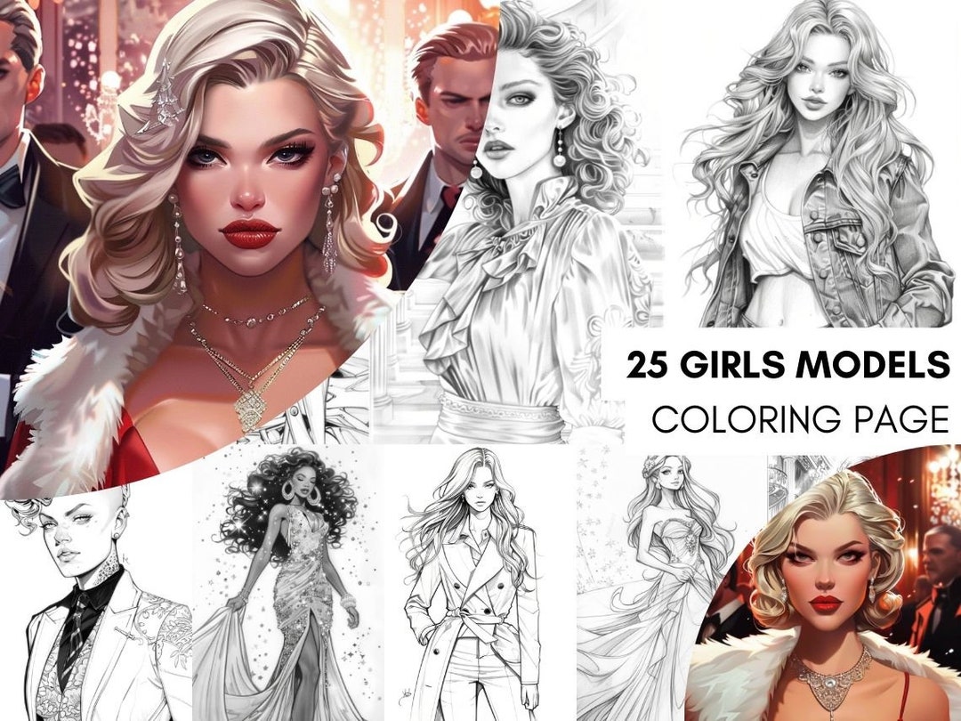 Model Color Book Fashion Girl Model Coloring Book Page, Hair Coloring Book Women ...