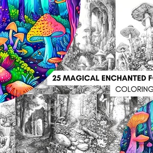 Magical Enchanted Forest Coloring Book Pages for Adults, Fairytale Fantasy Garden Forest, Coloring Sheets Printable, Instant Download PDF