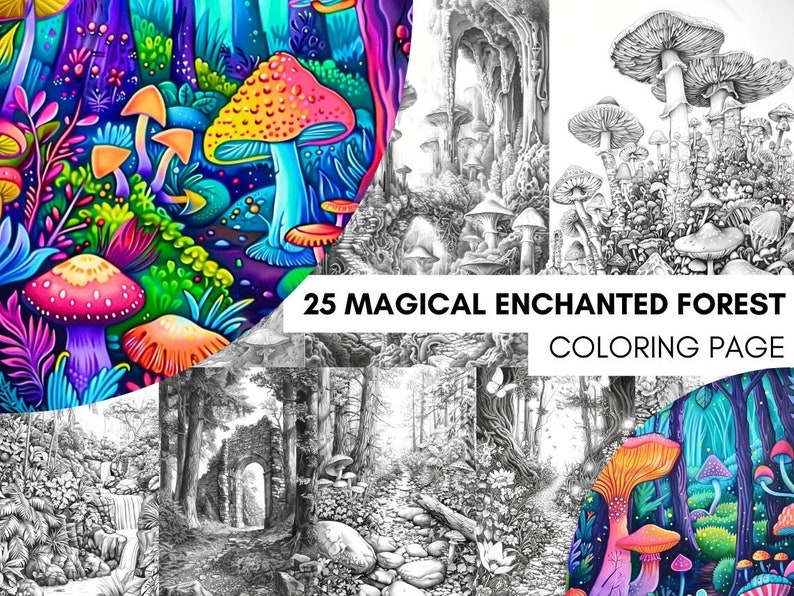 Magical Enchanted Forest Coloring Book Pages for Adults, Fairytale Fantasy Garden Forest, Coloring Sheets Printable, Instant Download PDF