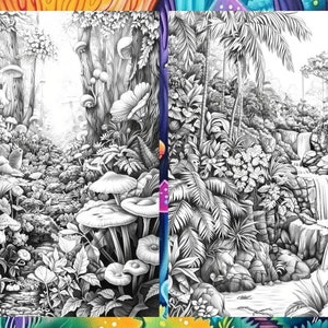 Magical Enchanted Forest Coloring Book Pages for Adults, Fairytale Fantasy Garden Forest, Coloring Sheets Printable, Instant Download PDF