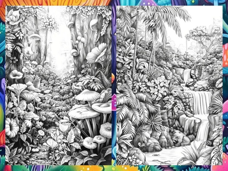 Magical Enchanted Forest Coloring Book Pages for Adults, Fairytale Fantasy Garden Forest, Coloring Sheets Printable, Instant Download PDF