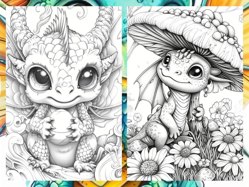 Cute Baby Dragon Coloring book, Cute Little dragon Coloring Pages, Coloring Book Download