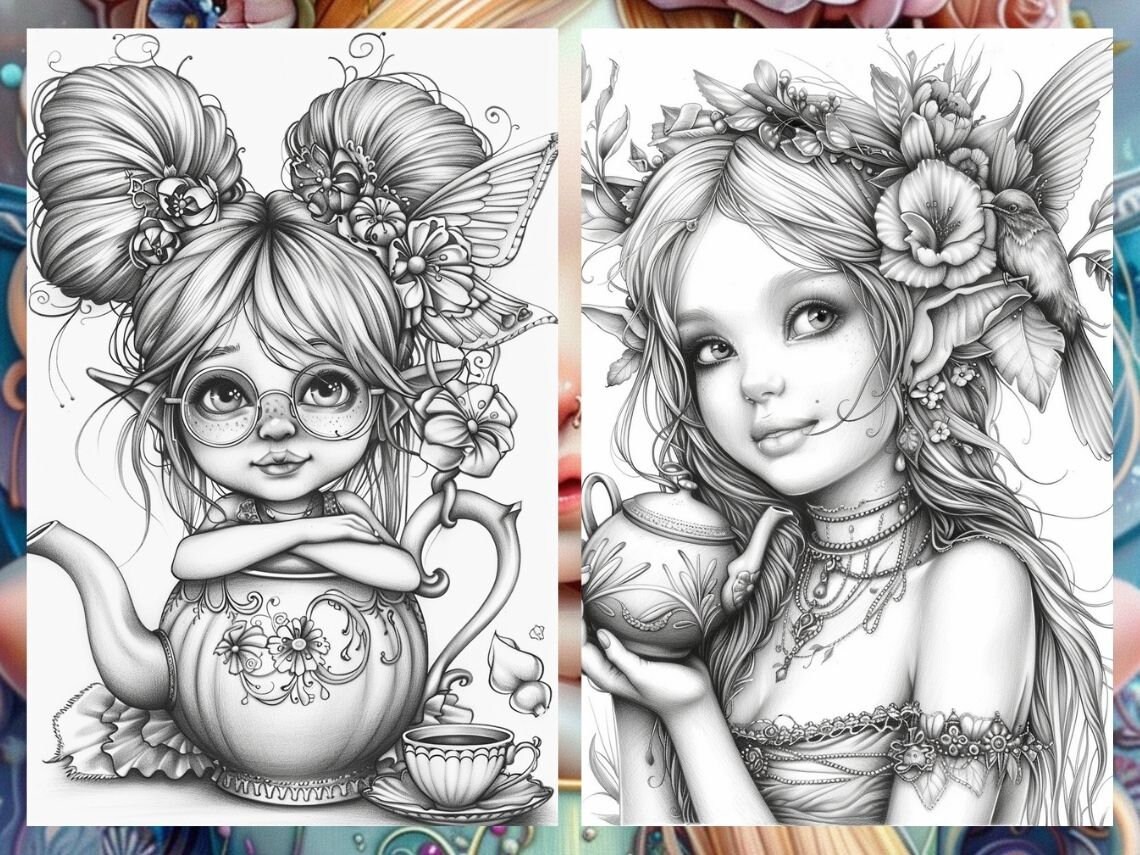 Teacup Coloring FAIRYTALE COLORING PAGES Magical Adult Printable Garden