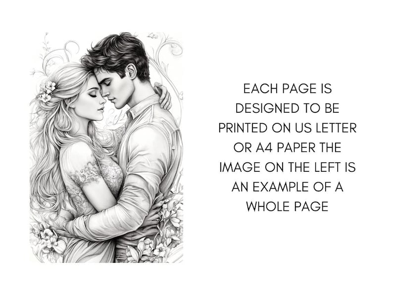 Valentine's Day Coloring Book Page Adult Love Coloring Sheets for Adults Printable, Couples Valentine's Coloring Book, Printable PDF
