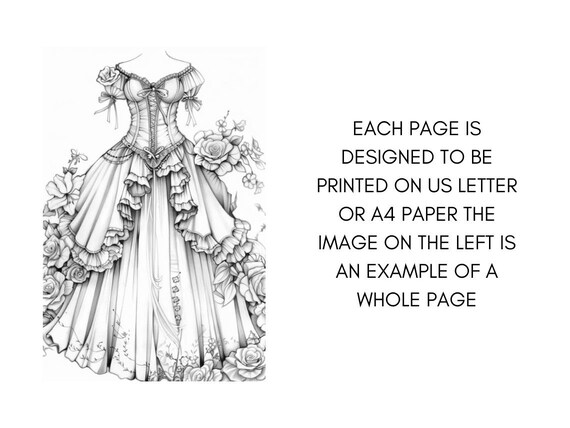 dress coloring page Magical Victorian DRESSES PAGES – Lush Dresses Coloring Book for Fashion Lovers and Floral Creativity Available in Pdf Cute Colors:001-BLACK pochampally dress French Connection Women's York