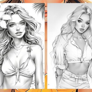 Summer Fashion Girl Coloring Book, Tropical Pages Women Adult Printable, Beach Theme Coloring Pages Adult, Instant Download PDF
