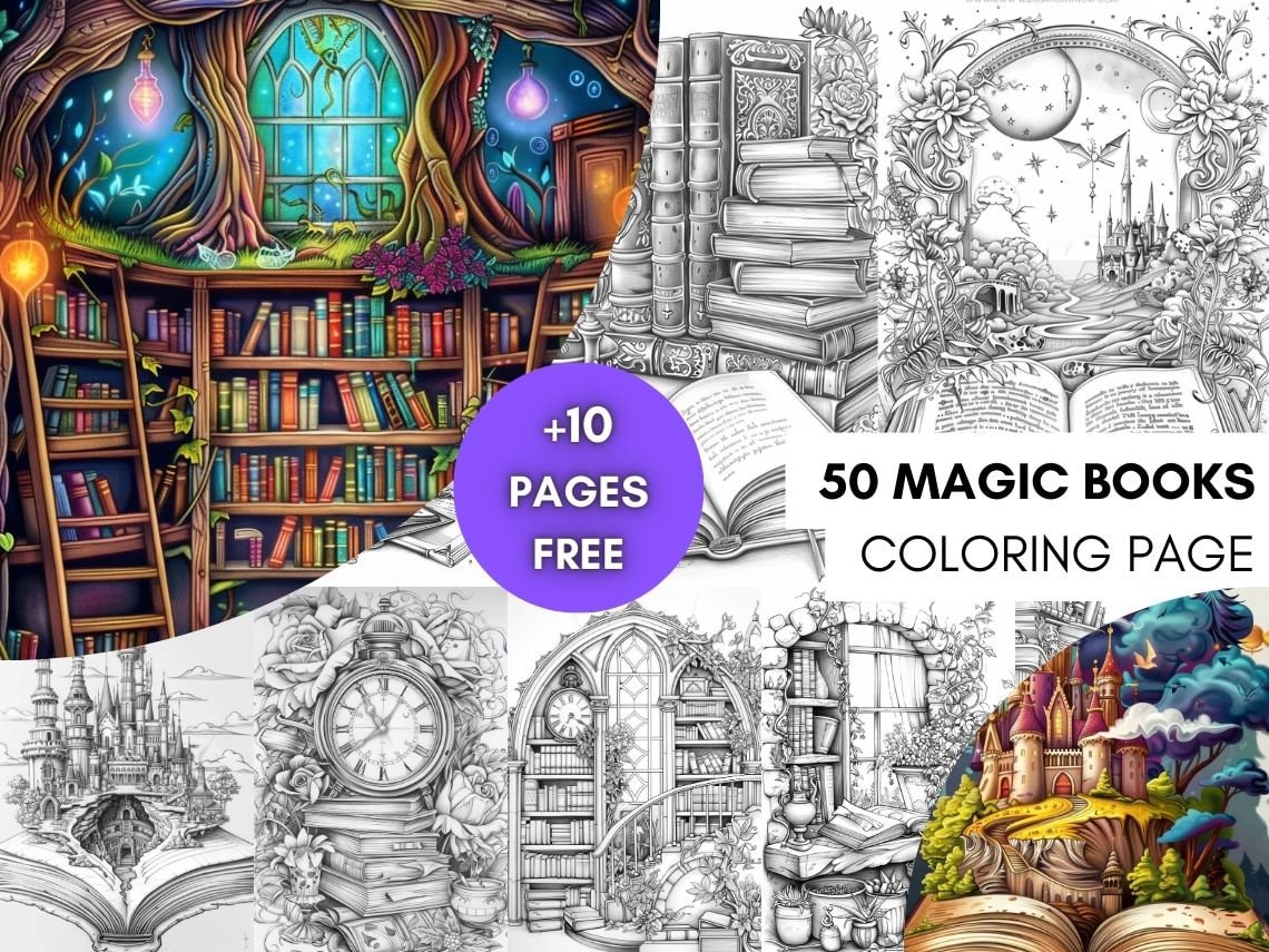 60 páginas de colorear de fantasía mágicas en PDF para niños y adultos – Bosque de cuento, jardín encantado y criaturas
