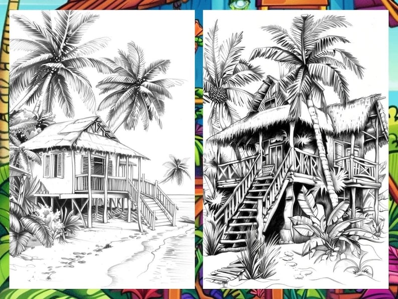 Scenary Coloringpage, Beach Coloring Page, Adult Coloring Pages
