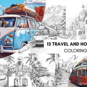 Travel Digital Coloring Book for Adult, Holiday Coloring Pages, Travel Coloring Book, Instant Digital Download Printable Pdf File