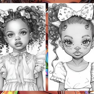 Cute Little Black Women Coloring Book Page, Manga Anime Women Coloring Pages for Adult, Hair Coloring Book, Printable PDF, Instant Download