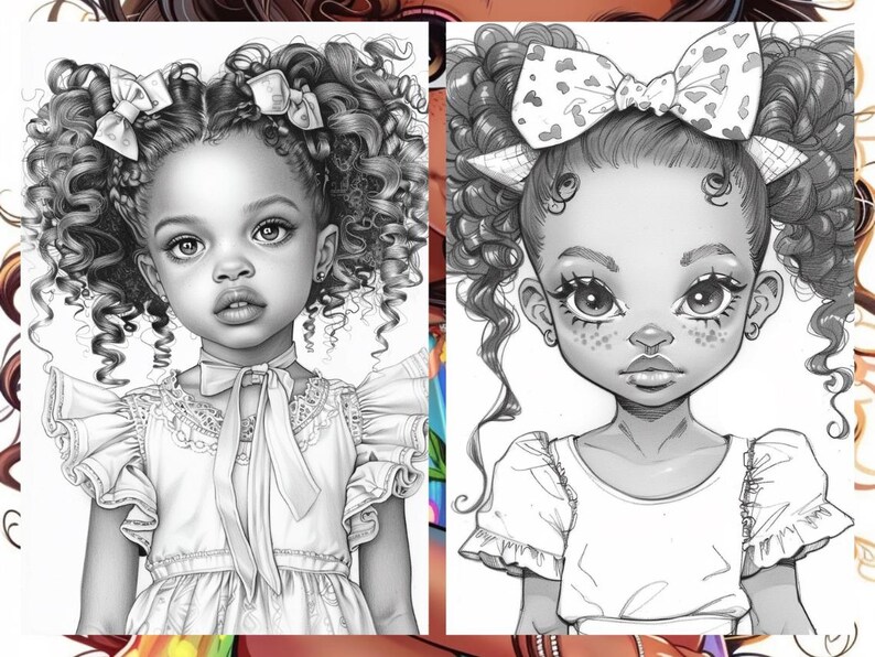 Cute Little Black Women Coloring Book Page, Manga Anime Women Coloring Pages for Adult, Hair Coloring Book, Printable PDF, Instant Download