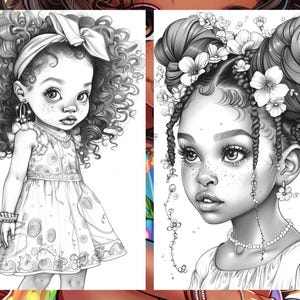 Cute Little Black Women Coloring Book Page, Manga Anime Women Coloring Pages for Adult, Hair Coloring Book, Printable PDF, Instant Download