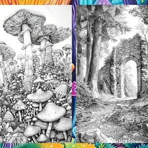 Magical Enchanted Forest Coloring Book Pages for Adults, Fairytale Fantasy Garden Forest, Coloring Sheets Printable, Instant Download PDF