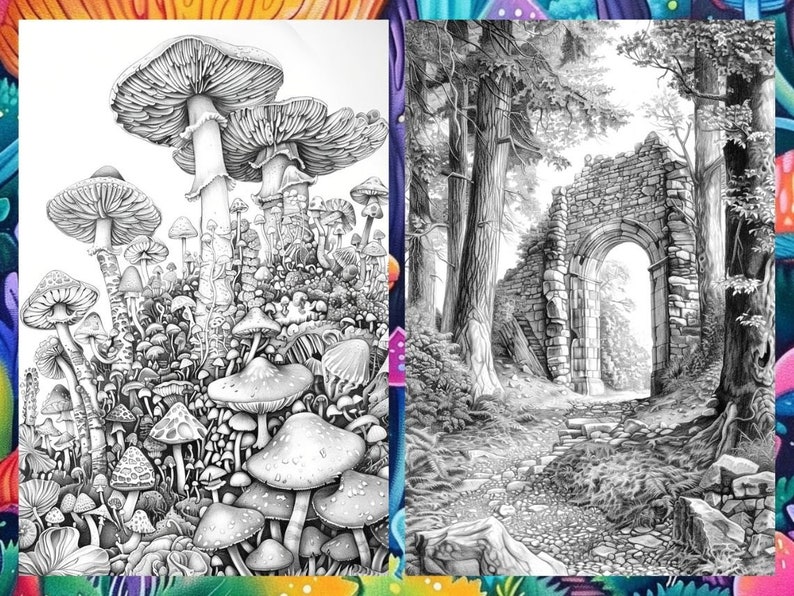 Magical Enchanted Forest Coloring Book Pages for Adults, Fairytale Fantasy Garden Forest, Coloring Sheets Printable, Instant Download PDF
