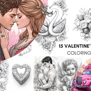 Valentine's Day Coloring Book Page Adult Love Coloring Sheets for Adults Printable, Couples Valentine's Coloring Book, Printable PDF
