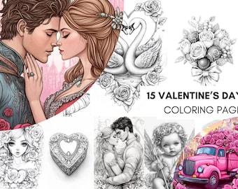 Valentine's Day Coloring Book Page Adult Love Coloring Sheets for Adults Printable, Couples Valentine's Coloring Book, Printable PDF