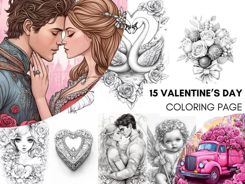 Valentine's Day Coloring Book Page Adult Love Coloring Sheets for Adults Printable, Couples Valentine's Coloring Book, Printable PDF