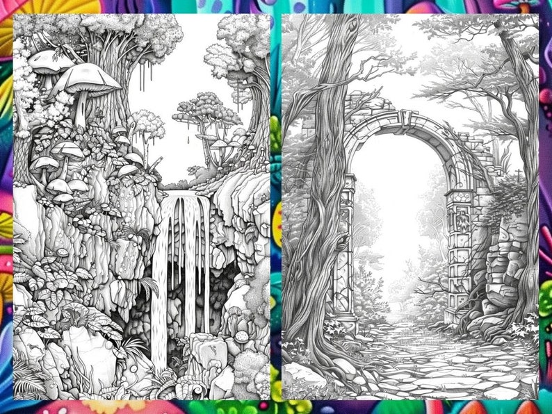 Magical Enchanted Forest Coloring Book Pages for Adults, Fairytale Fantasy Garden Forest, Coloring Sheets Printable, Instant Download PDF