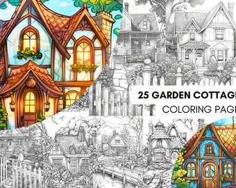 Fantasy FAIRYTALE Magical COLORING PAGES – Enchanted Garden Forest Cottage Adult Coloring Pages Instant Digital Download Printable Pdf File.