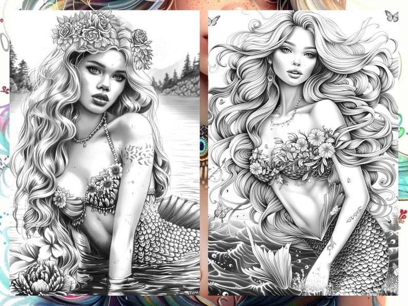 Magical Mermaid Coloring Pages, Mystical Mermaid Coloring Book, Mermaid ...