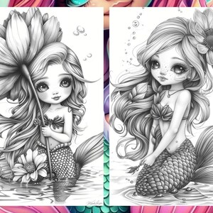 Cute little mermaid, Fantasy Coloring, Adult Coloring Pages