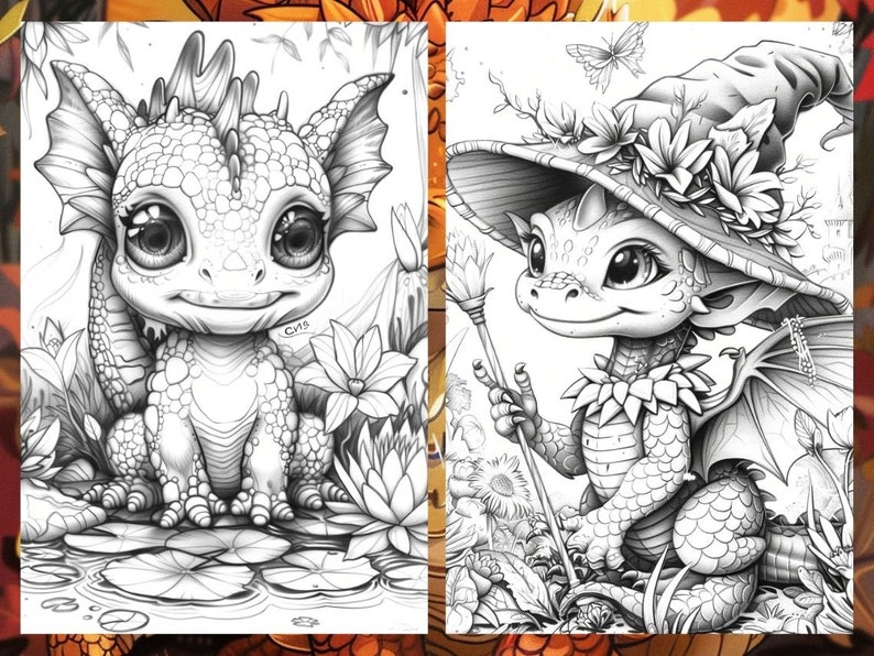 Cute Baby Dragon Coloring book, Cute Little dragon Coloring Pages, Coloring Book Download