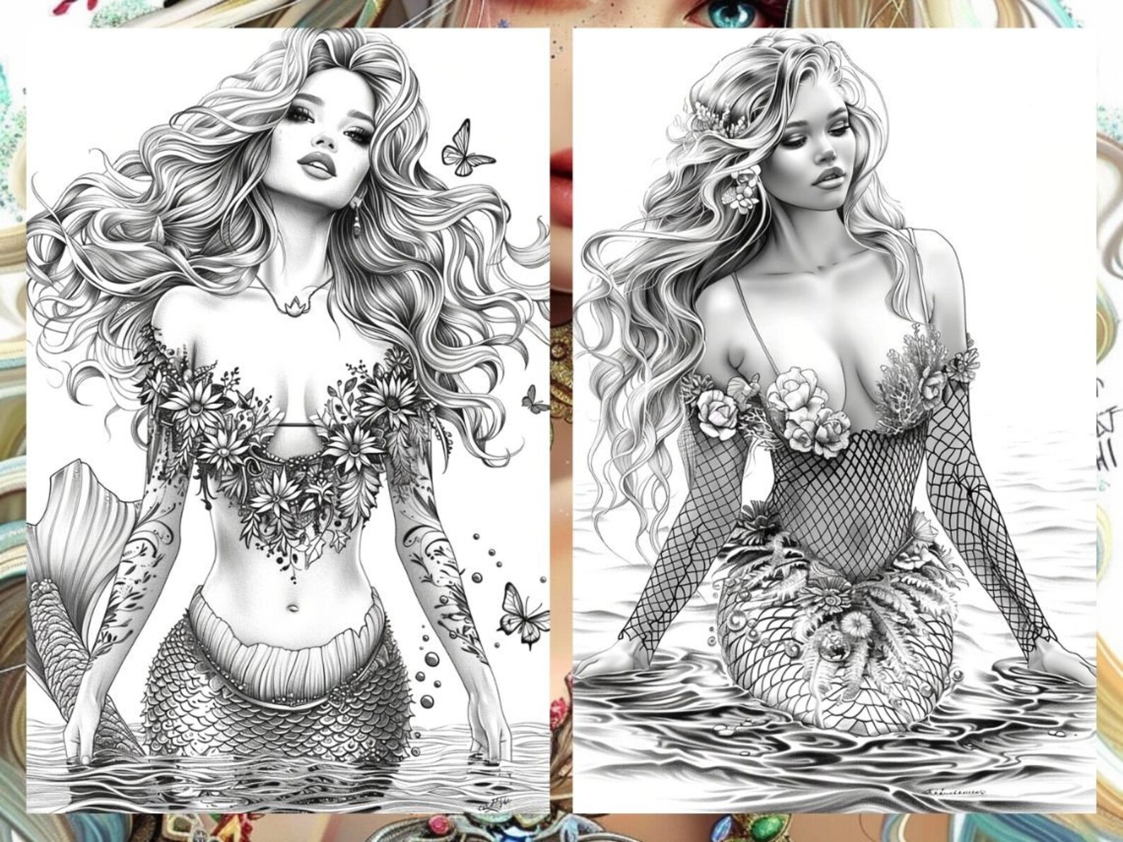 Magical Mermaid Coloring Pages, Mystical Mermaid Coloring Book, Mermaid ...