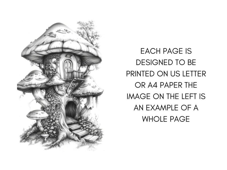 Enchanted Forest Mushroom House Coloring Book, Gnome Coloring Book, Fairytale Garden Coloring Pages, Fairy Coloring Pages for Adults PDF