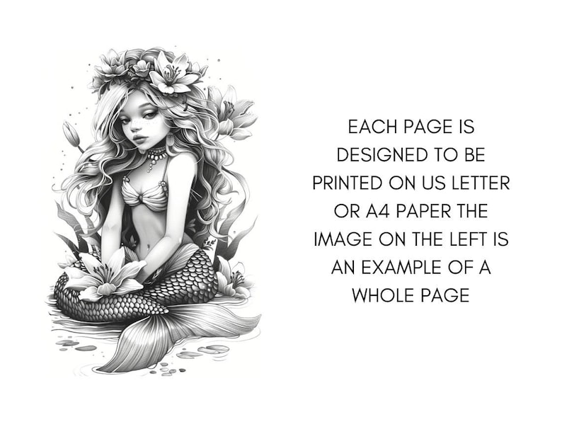 Cute little mermaid, Fantasy Coloring, Adult Coloring Pages