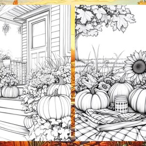 Fall Coloring Book Autumn Landscape Coloring Pages, Pumpkin Coloring Sheets for Adult Digital Download PDF, Enchanted Forest Printable Book
