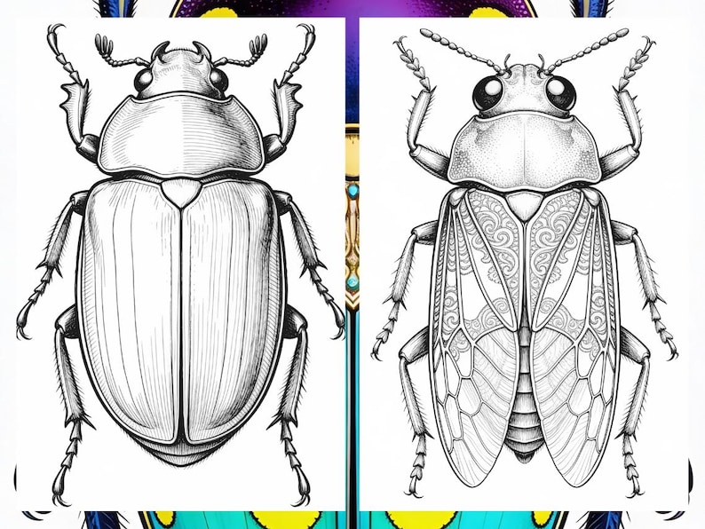Brilliant Beetle Coloring Pages for Adults, Cute Beetle Coloring Book Digital Download, Insect Coloring Sheets for Adults Printable PDF