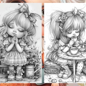 Garden Cute Gnome Coloring Pages, Gnome Coloring Book, Enchanted Garden, Grayscale Coloring Book, Little Gnome Coloring Sheet, Printable PDF