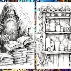 Whimsical Coloring Book, Fantasy Potion Bottle Pages, Magician Mystical Enchanted Fairytale Adults Digital Printable Download, Instant PDF