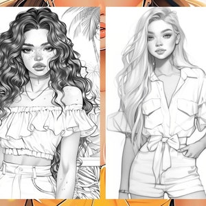 Summer Fashion Girl Coloring Book, Tropical Pages Women Adult Printable, Beach Theme Coloring Pages Adult, Instant Download PDF