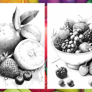 Fruit Coloring Pages for Adults, Exotic Fruit Coloring Sheets, Fruit Coloring Books for Kids