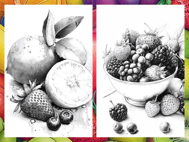 Fruit Coloring Pages for Adults, Exotic Fruit Coloring Sheets, Fruit Coloring Books for Kids