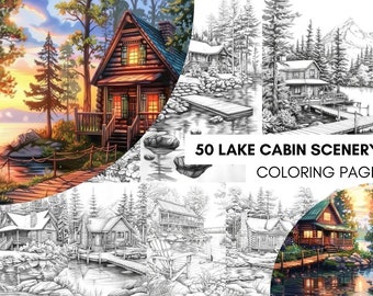 Lake SCENARY Adult Mystical COLORING PAGES – Fantastical Cabin Majestic Coloring Book In Pdf Format