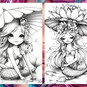 Cute little mermaid, Fantasy Coloring, Adult Coloring Pages