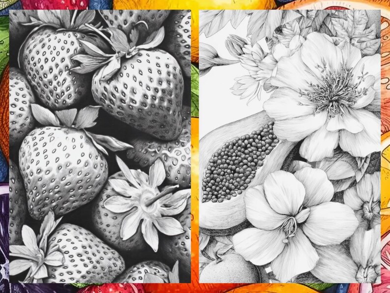 Fruit Coloring Pages for Adults, Exotic Fruit Coloring Sheets, Fruit Coloring Books for Kids