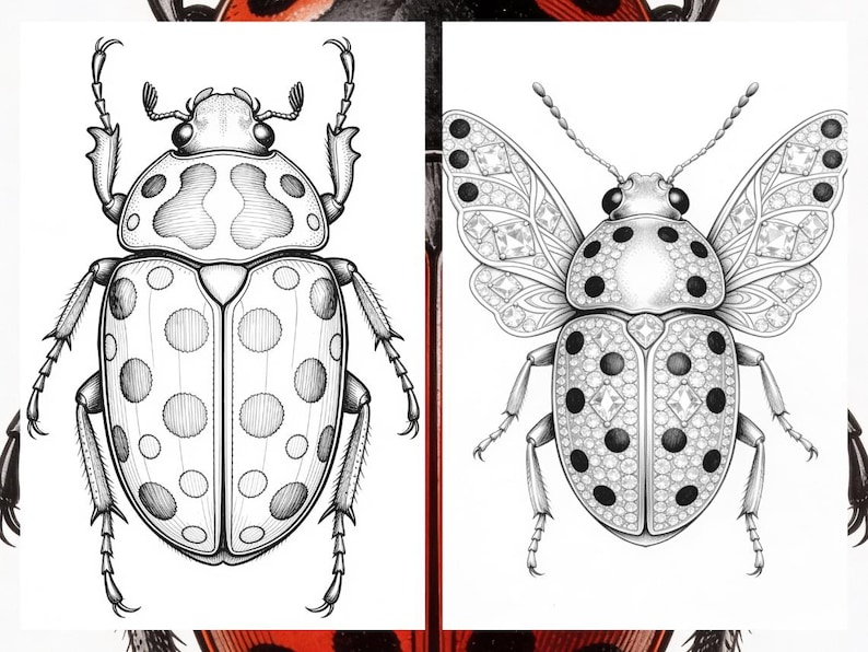 Brilliant Beetle Coloring Pages for Adults, Cute Beetle Coloring Book Digital Download, Insect Coloring Sheets for Adults Printable PDF