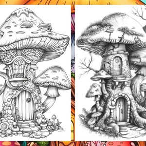 Enchanted Forest Mushroom House Coloring Book, Gnome Coloring Book, Fairytale Garden Coloring Pages, Fairy Coloring Pages for Adults PDF