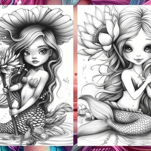 Cute little mermaid, Fantasy Coloring, Adult Coloring Pages