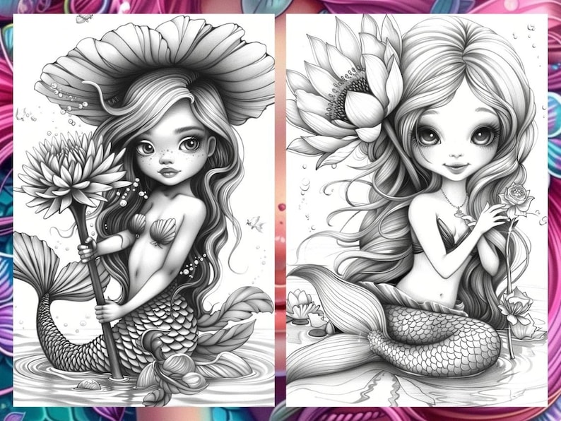 Cute little mermaid, Fantasy Coloring, Adult Coloring Pages